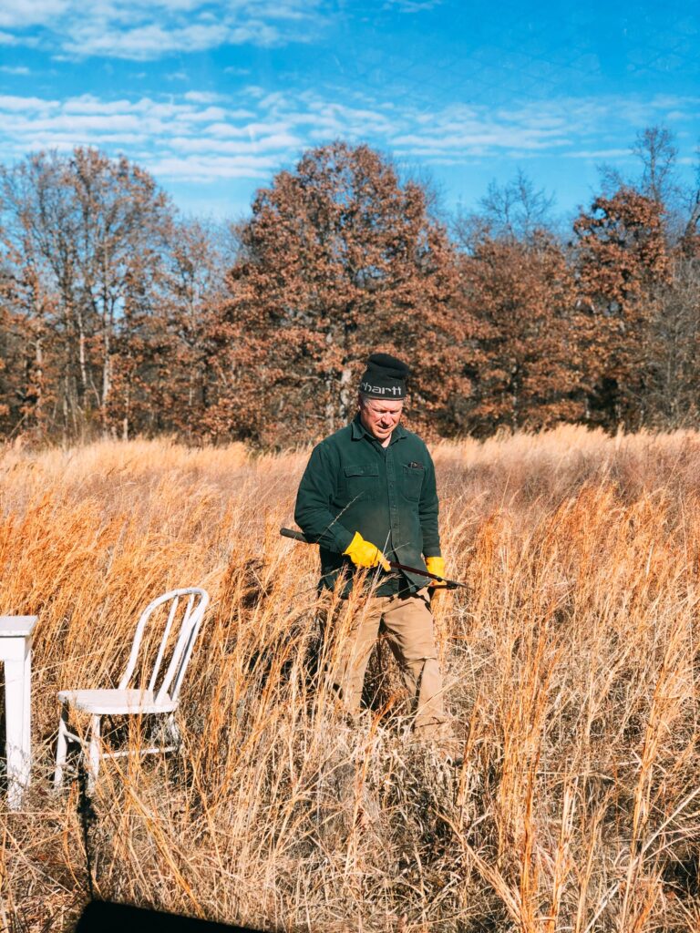 Man in winter clothes in a field