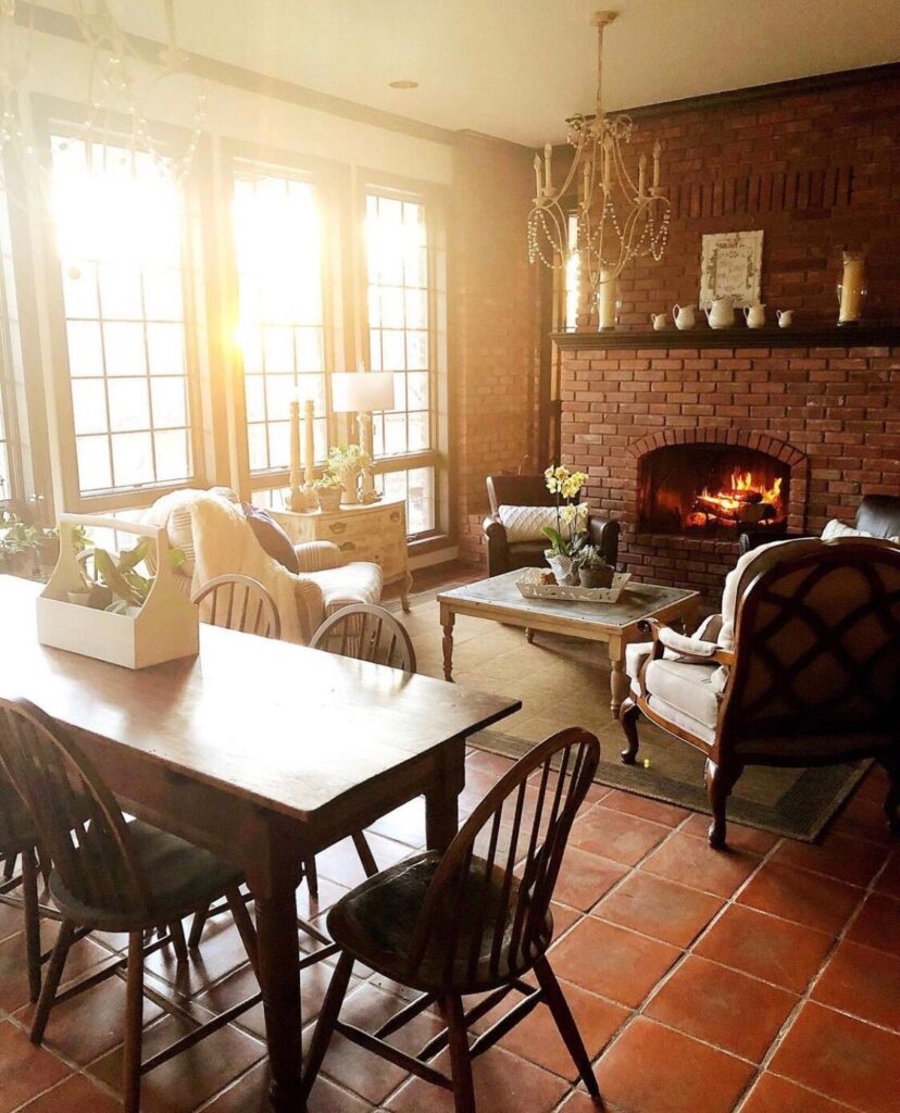 Country Home Keeping Room with large windows