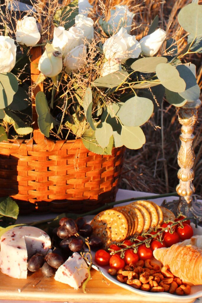 Roses and picnic food.