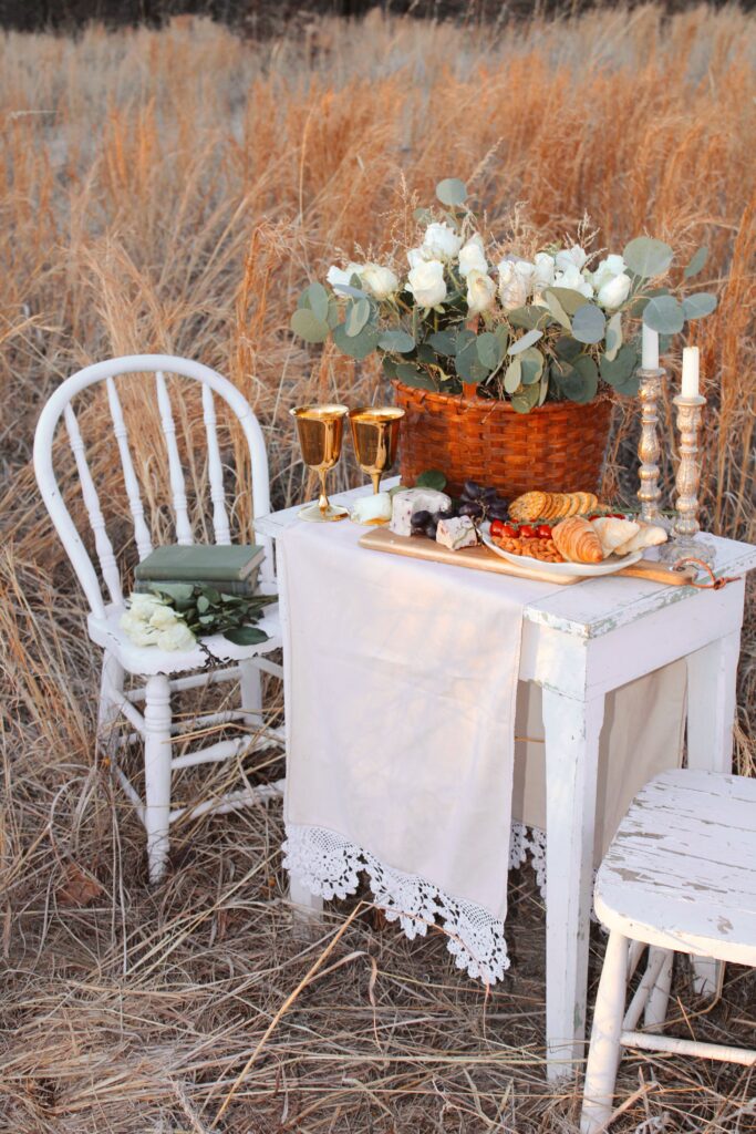 Vintage table set for a romantic picnic