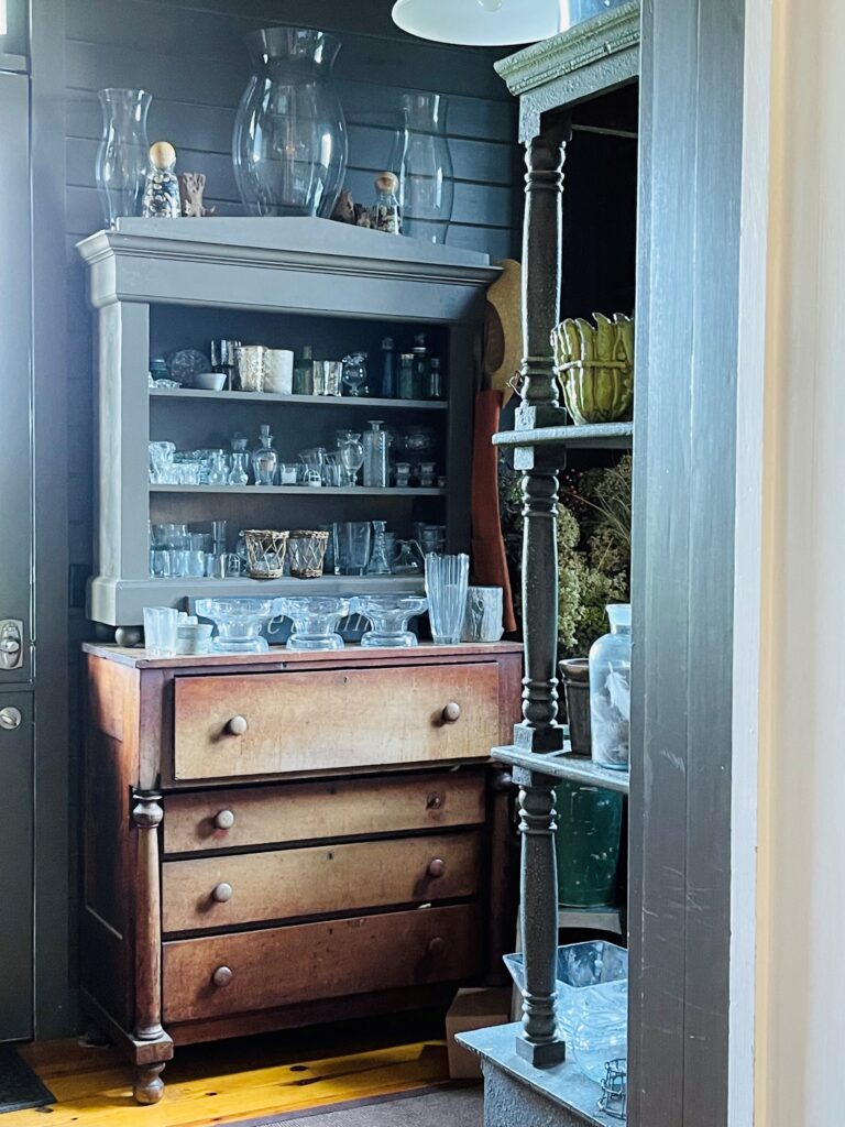 Vintage Chest and Glass Storage, one of the many beautiful details discovered during the home and garden tour.