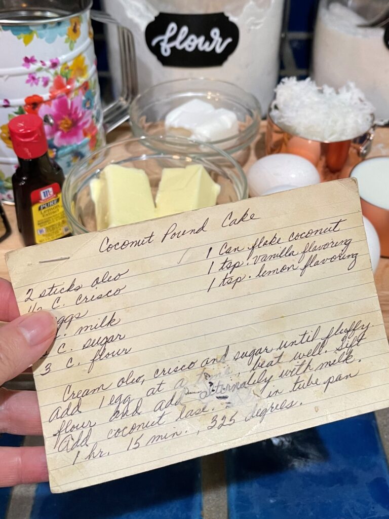 My Granny's Recipe Card for Coconut Pound Cake