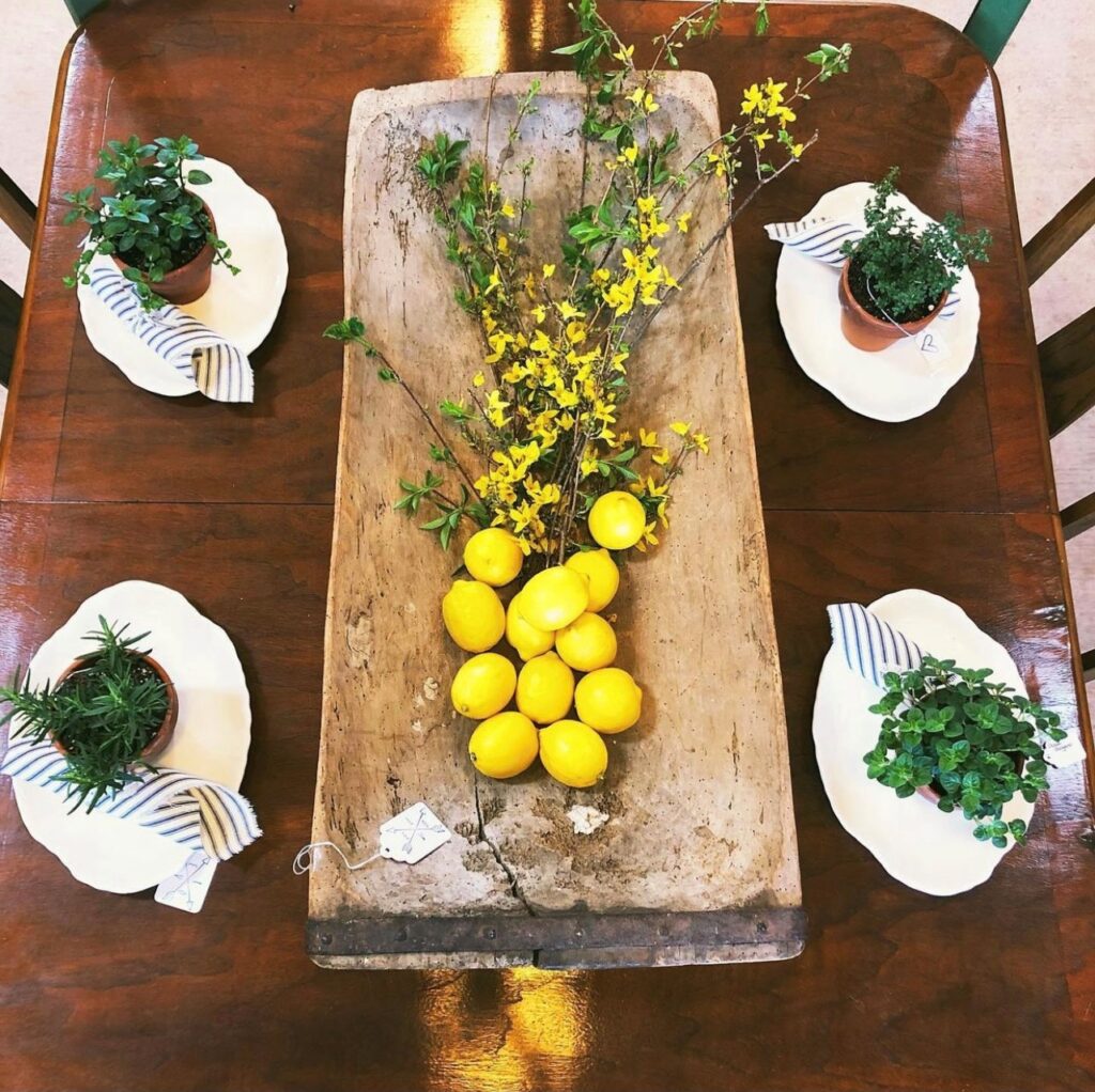 A few more vintage finds...the dough bowl came from a farm auction and the ironstone and table came from an estate sale