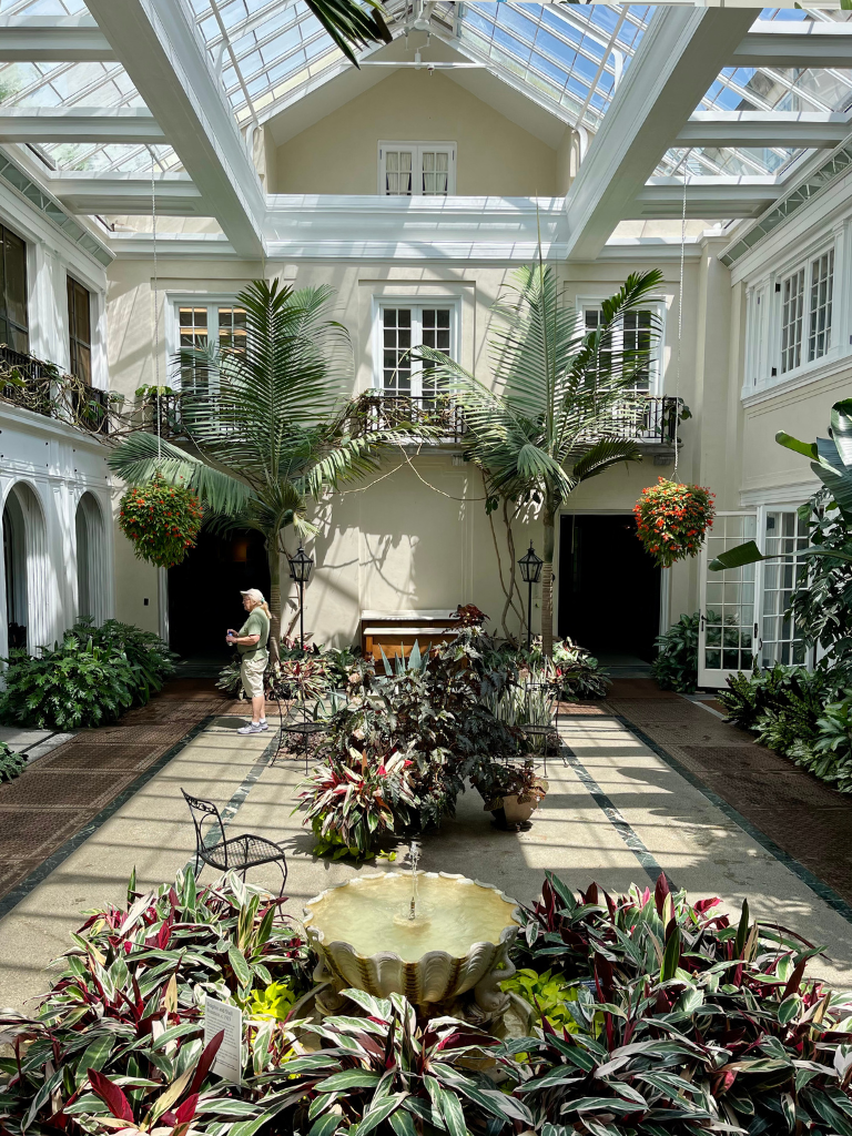 The first conservatory built at Longwood Gardens is attached to the main house