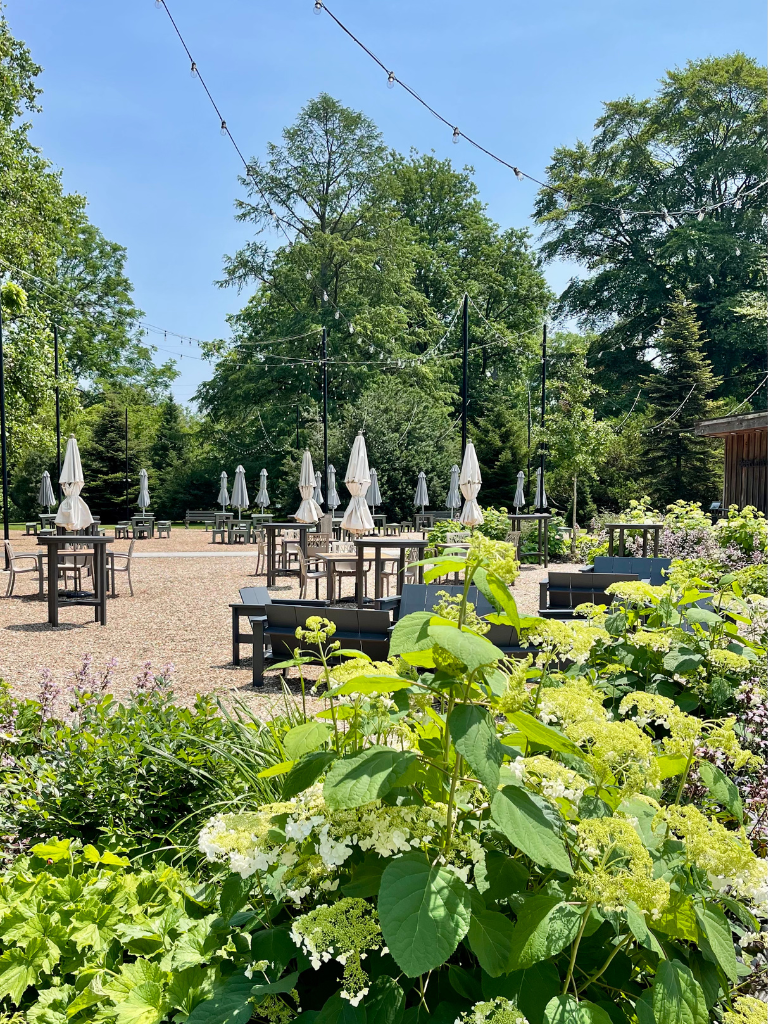 The beautiful beer garden nestled in hydrangeas