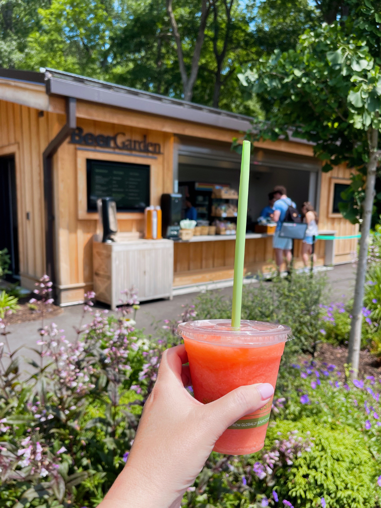 Stopping for a refreshing frozen strawberry lemonade at the Beer Garden. It was soooooo good!